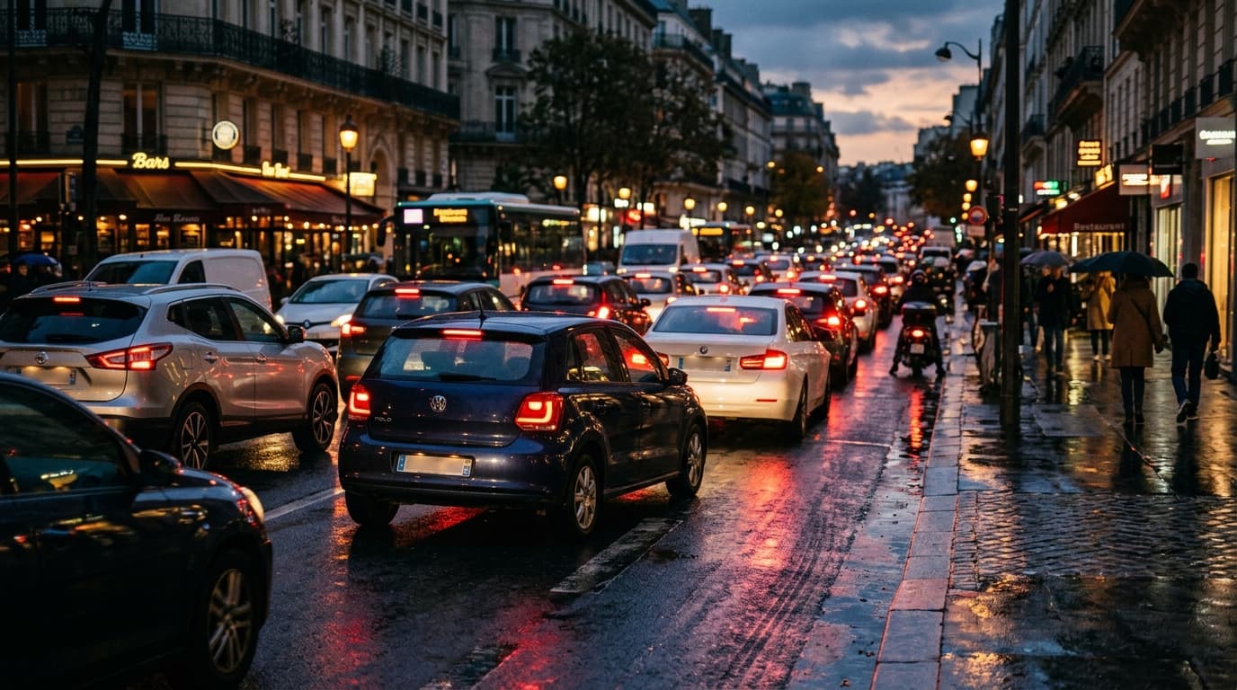 Petite voiture urbaine dans la circulation d'une ville belge
