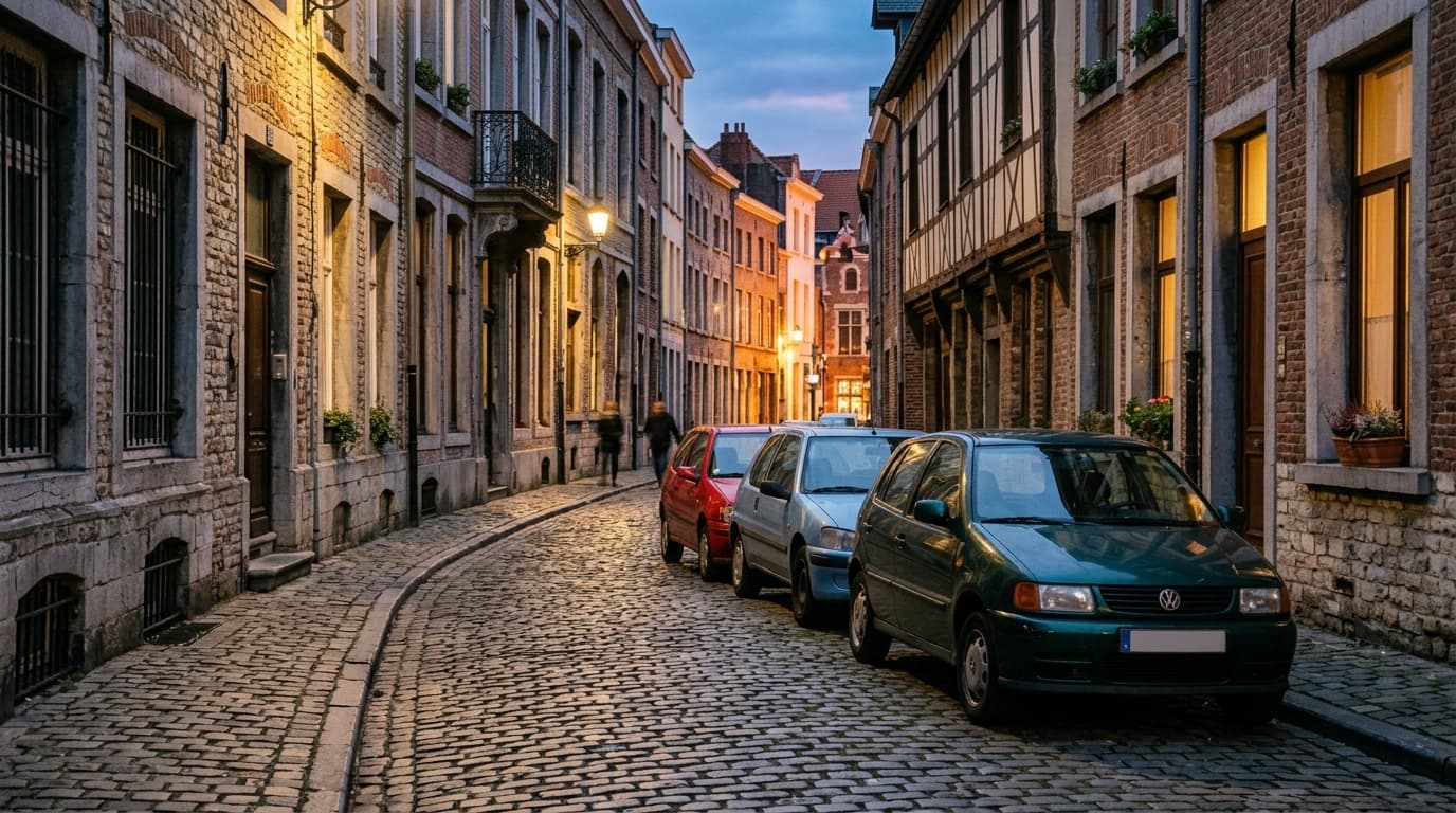 Trois petites voitures garées le long d'un trottoir en ville